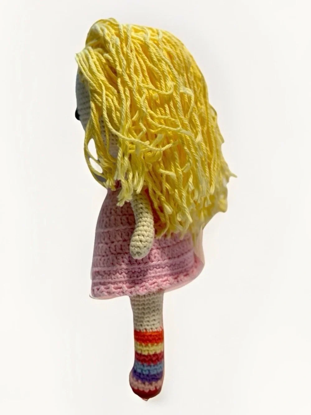Handmade Crochet Amigurumi Doll Blonde Hair‎ Pink Dress Plush Stuffed Toy.